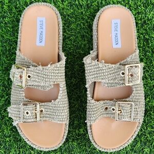 Steve Madden Women’s Beige Textured Buckle Slide Sandals SIZE 10M